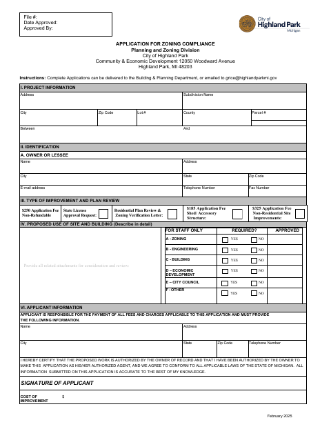 First page of the Application for Zoning Compliance