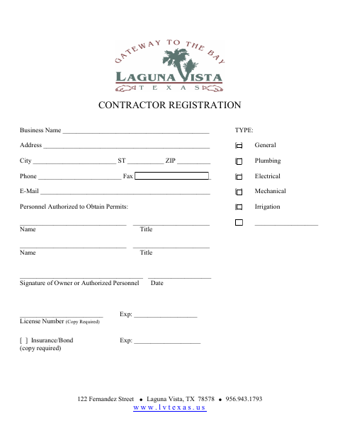 First page of the Contractor Registration