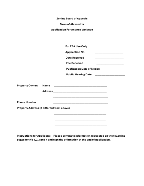 First page of the Application for an Area Variance