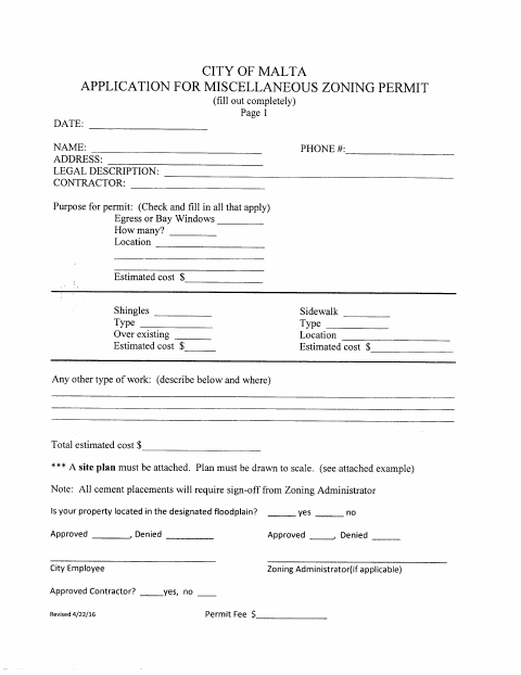 First page of the Application for Miscellaneous Zoning Permit