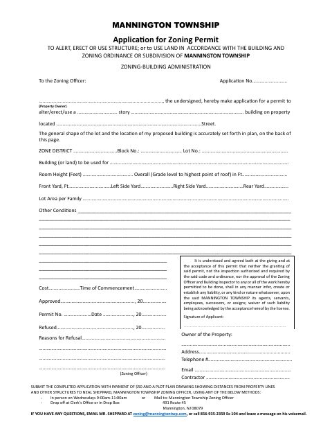 First page of the Application for Zoning Permit