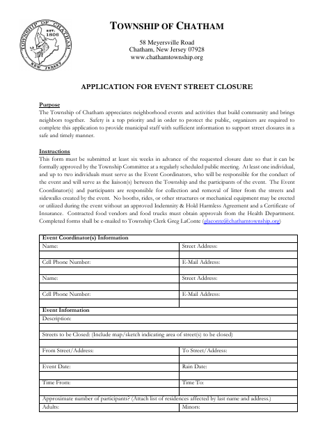 First page of the Application for Event Street Closure