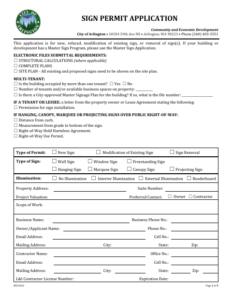 First page of the Sign Permit Application