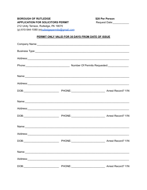 First page of the Solicitors Permit Application