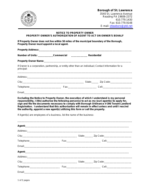 First page of the Property Owner’s Authorization of Agent