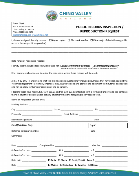 First page of the Public Records Inspection / Reproduction Request