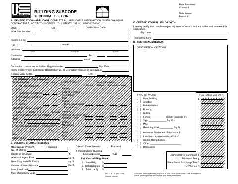First page of the Building Subcode Technical Section