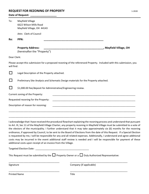 First page of the Request for Rezoning of Property
