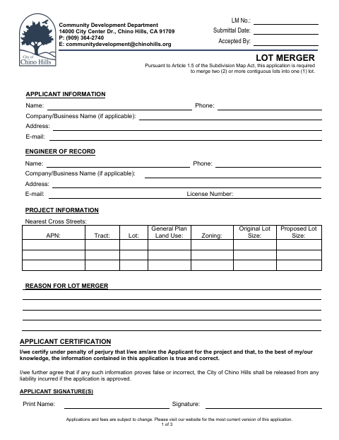 First page of the Lot Merger Application
