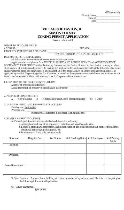 First page of the Zoning Permit Application