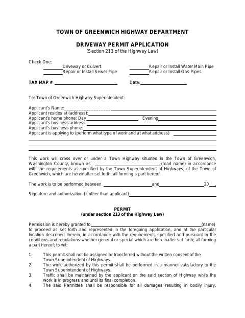 First page of the Driveway Permit Application