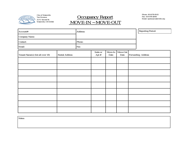 First page of the Occupancy Report