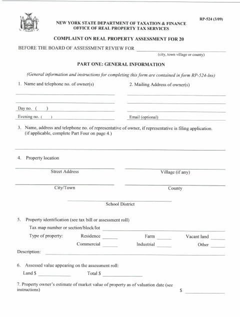 First page of the Complaint on Real Property Assessment