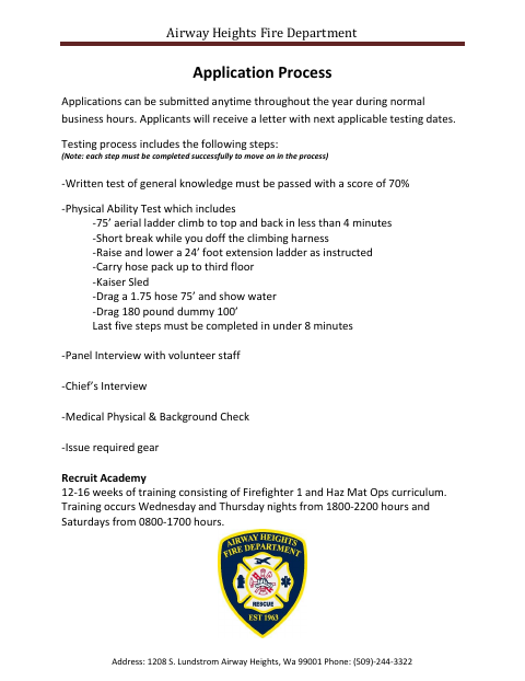 First page of the Volunteer Firefighter Application