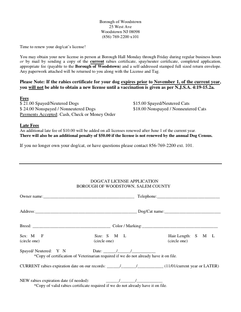 First page of the Dog/Cat License Application