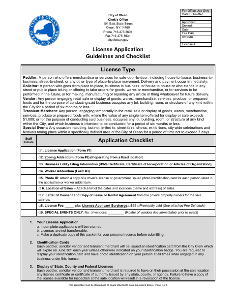 First page of the Peddler, Solicitor, Vendor, and Transient Merchant License Application