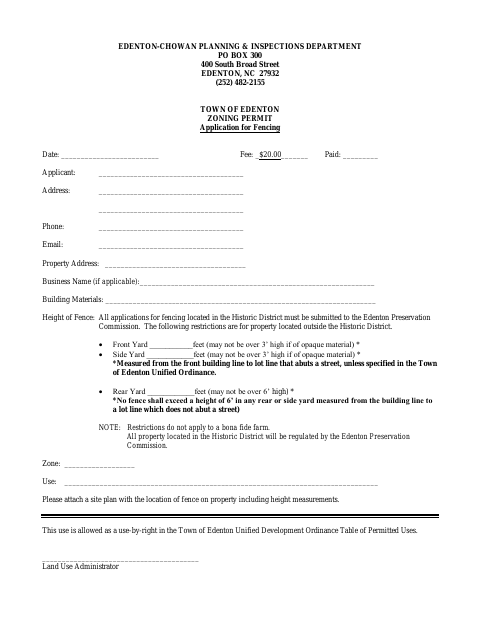 First page of the Zoning Permit Application for Fencing