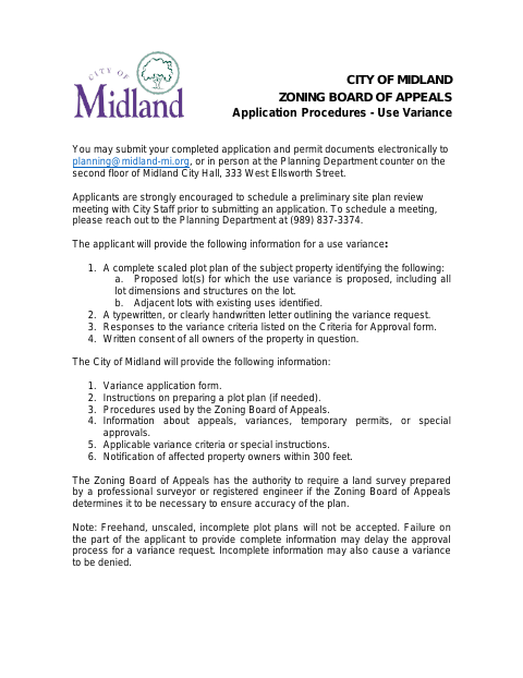 First page of the Use Variance Application