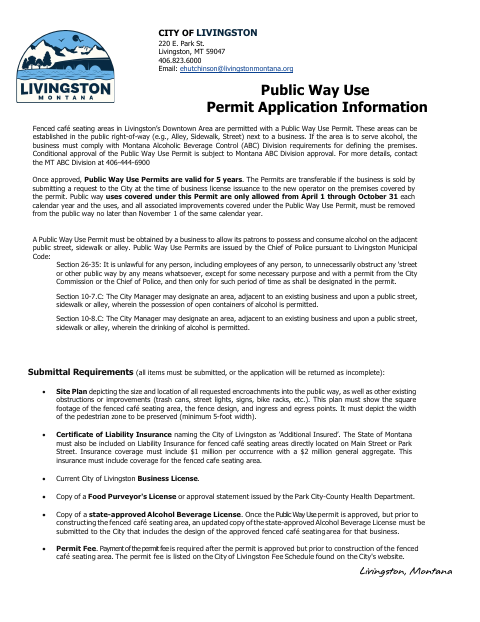 First page of the Public Way Use Permit Application