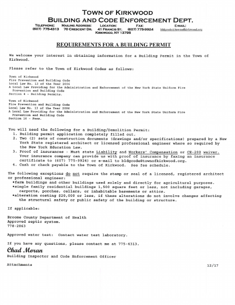 First page of the Building Permit Application