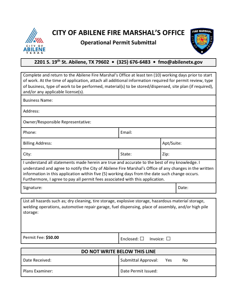 First page of the Operational Permit Submittal