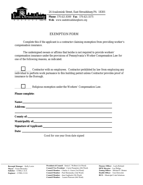 First page of the Workers’ Compensation Exemption Form
