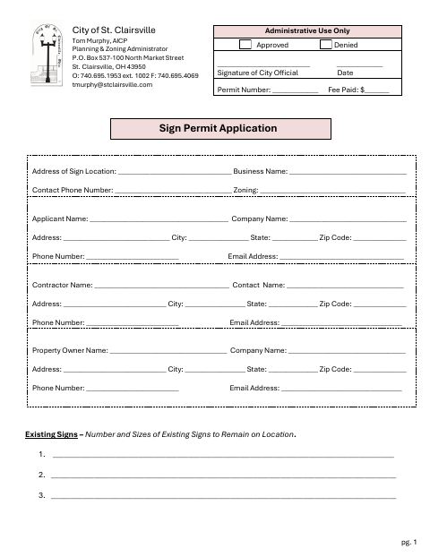 First page of the Sign Permit Application