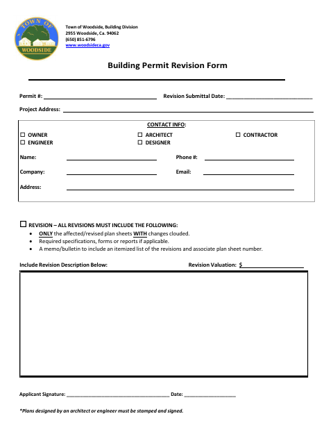 First page of the Building Permit Revision Form