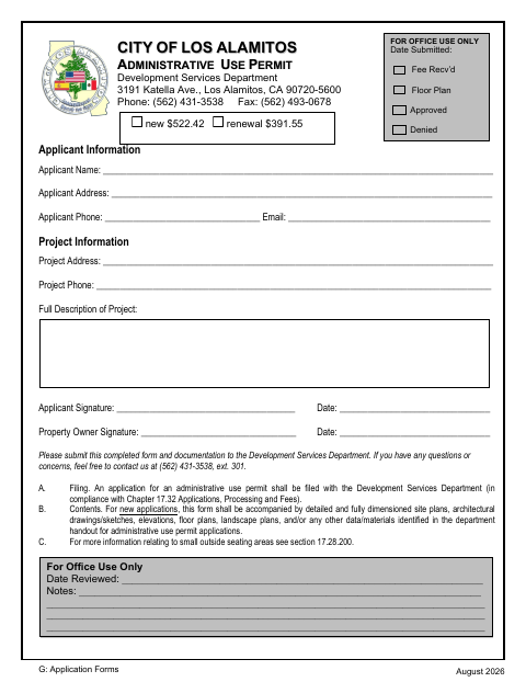 First page of the Administrative Use Permit