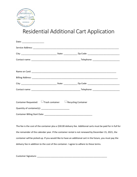First page of the Residential Additional Cart Application