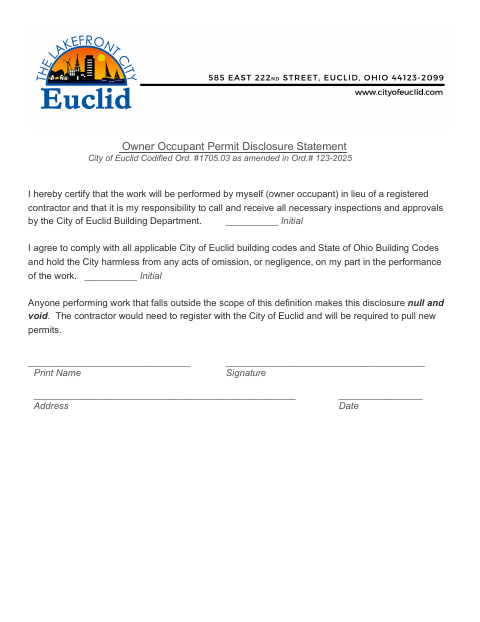 First page of the Owner Occupant Permit Disclosure