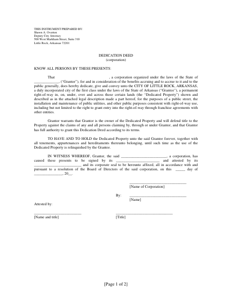 First page of the Corporation Dedication Deed