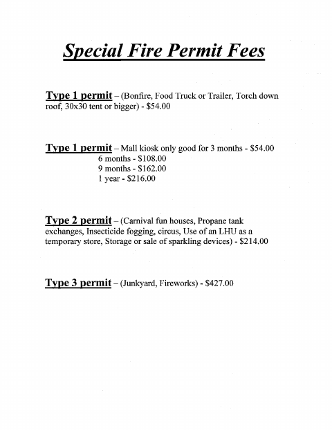 First page of the Special Fire Permit Application