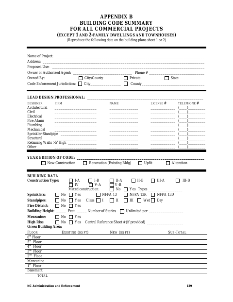 First page of the Building Code Summary for All Commercial Projects