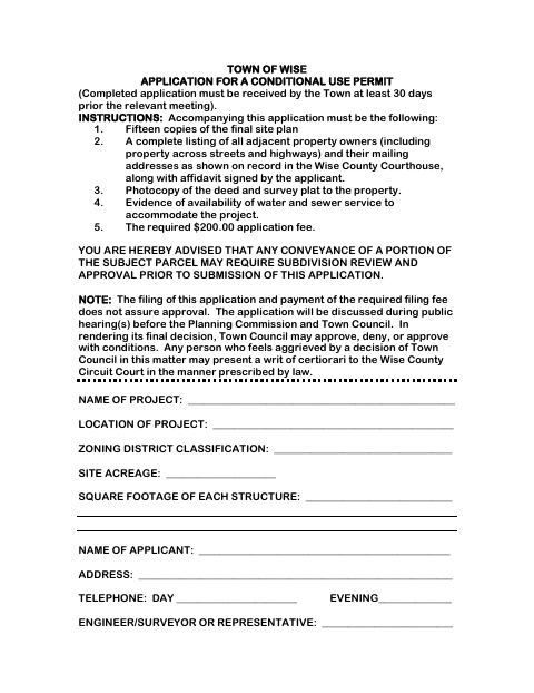 First page of the Application for a Conditional Use Permit