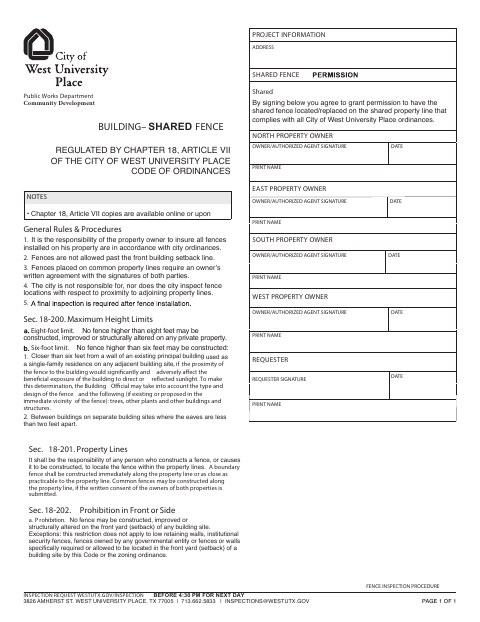 First page of the Shared Fence Agreement