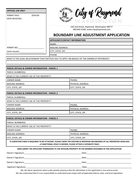 First page of the Boundary Line Adjustment Application