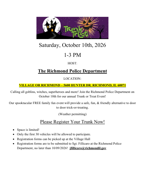 First page of the Trunk-Or-Treat Registration Form