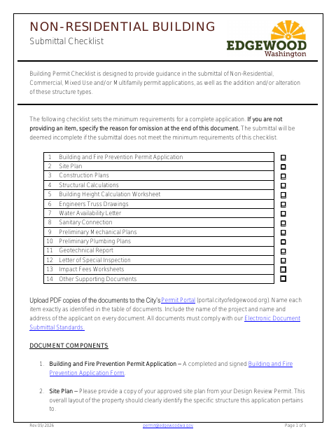 First page of the Non-Residential Building Submittal Checklist