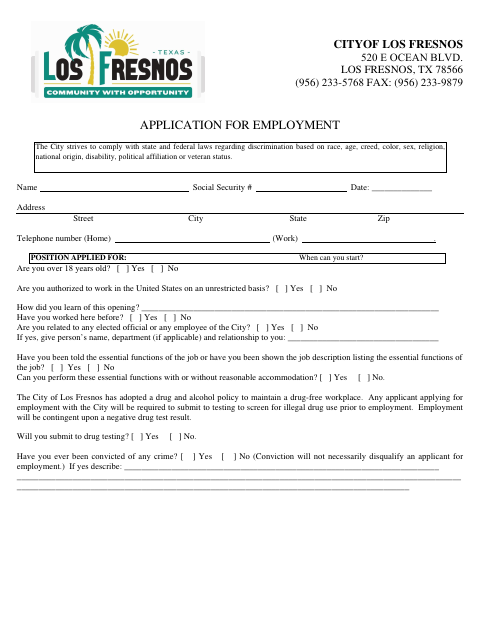 First page of the Application for Employment