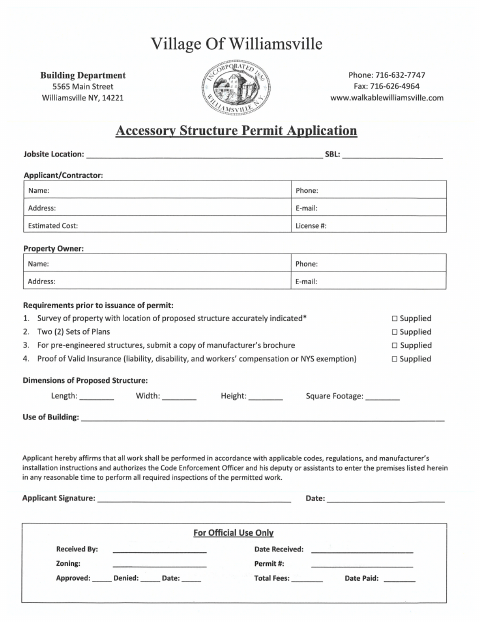 First page of the Accessory Structure Permit Application
