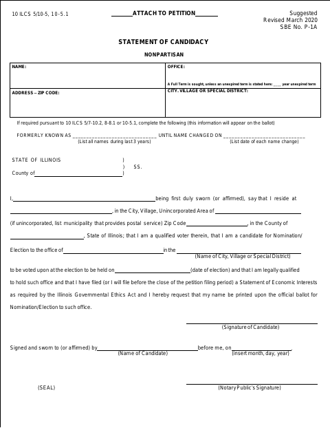 First page of the Statement of Candidacy (Nonpartisan)
