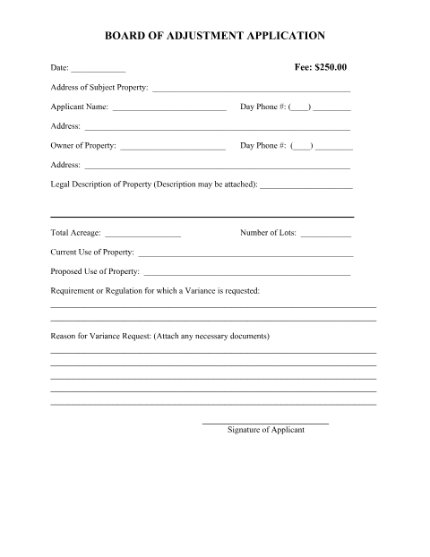 First page of the Board of Adjustment Application