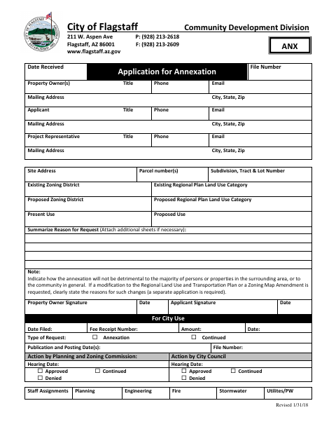 First page of the Application for Annexation