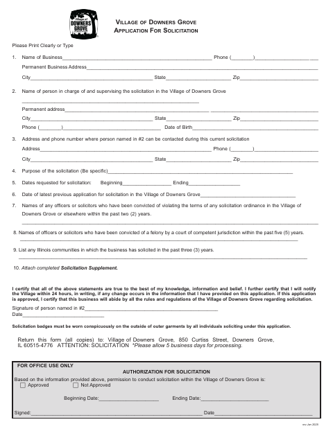 First page of the Solicitation New Application