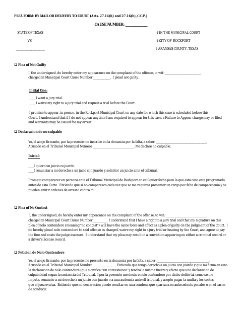 First page of the Municipal Court Plea Form