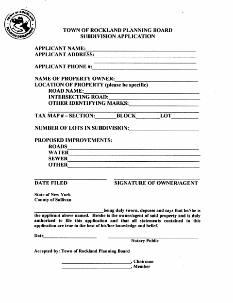 First page of the Subdivision Application