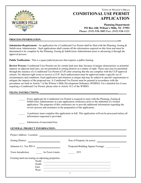 First page of the Conditional Use Permit Application