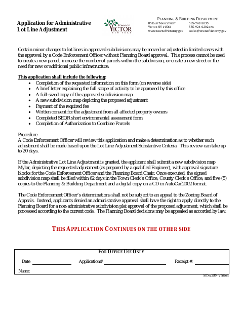 First page of the Application for Administrative Lot Line Adjustment
