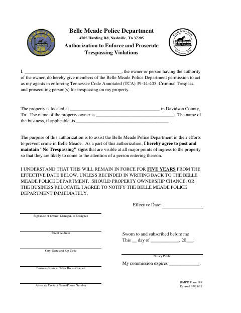 First page of the Authorization to Enforce and Prosecute Trespassing Violations